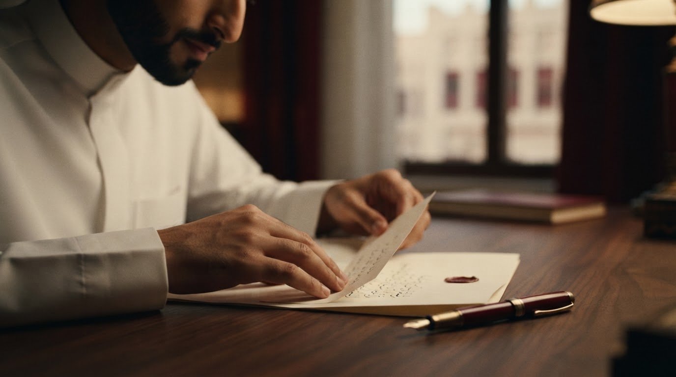 الشاب يطوي الرسالة
